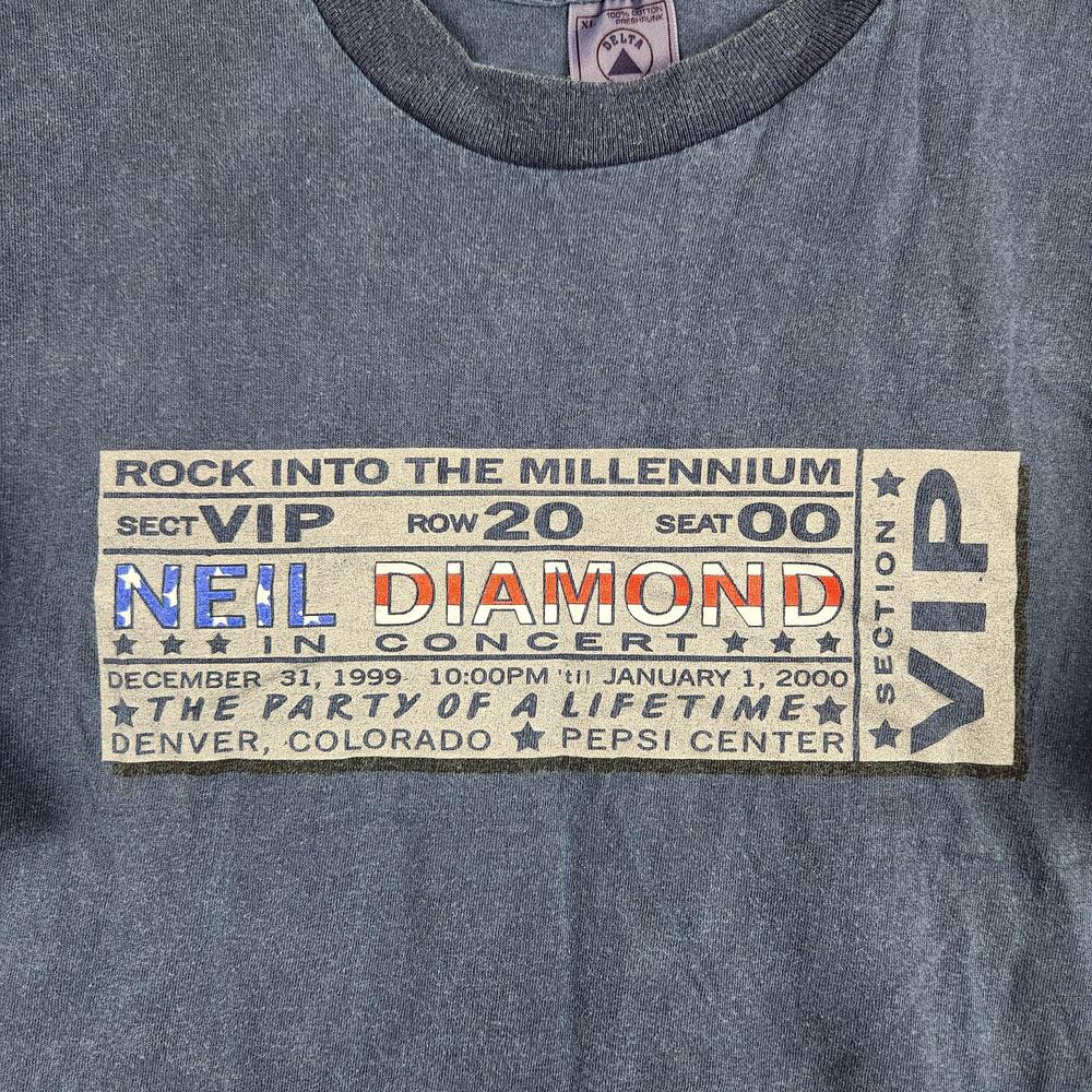 Vintage Neil Diamond Shirt Mens XL Blue Rock Into Millennium Concert Denver Y2K